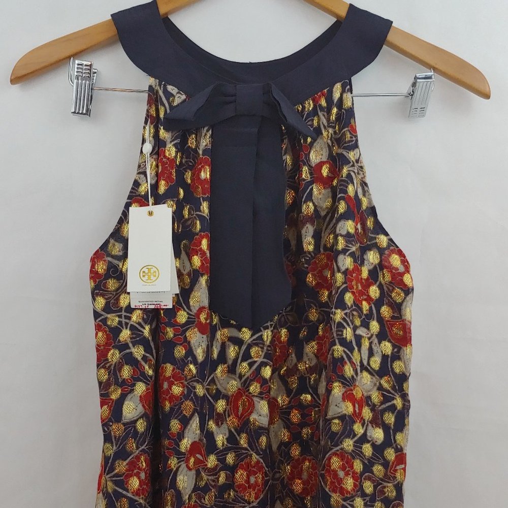 Tory Burch Size 4 Gold Metallic Lauryn Silk Shirt